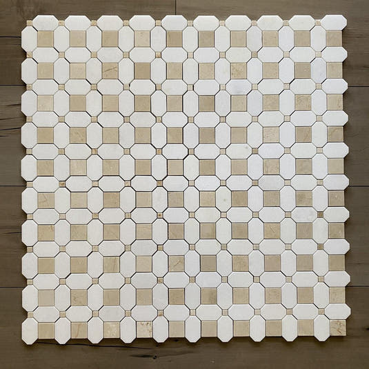 Crema Marfil Square And Thassos Octagon Marble Mosaic Tile