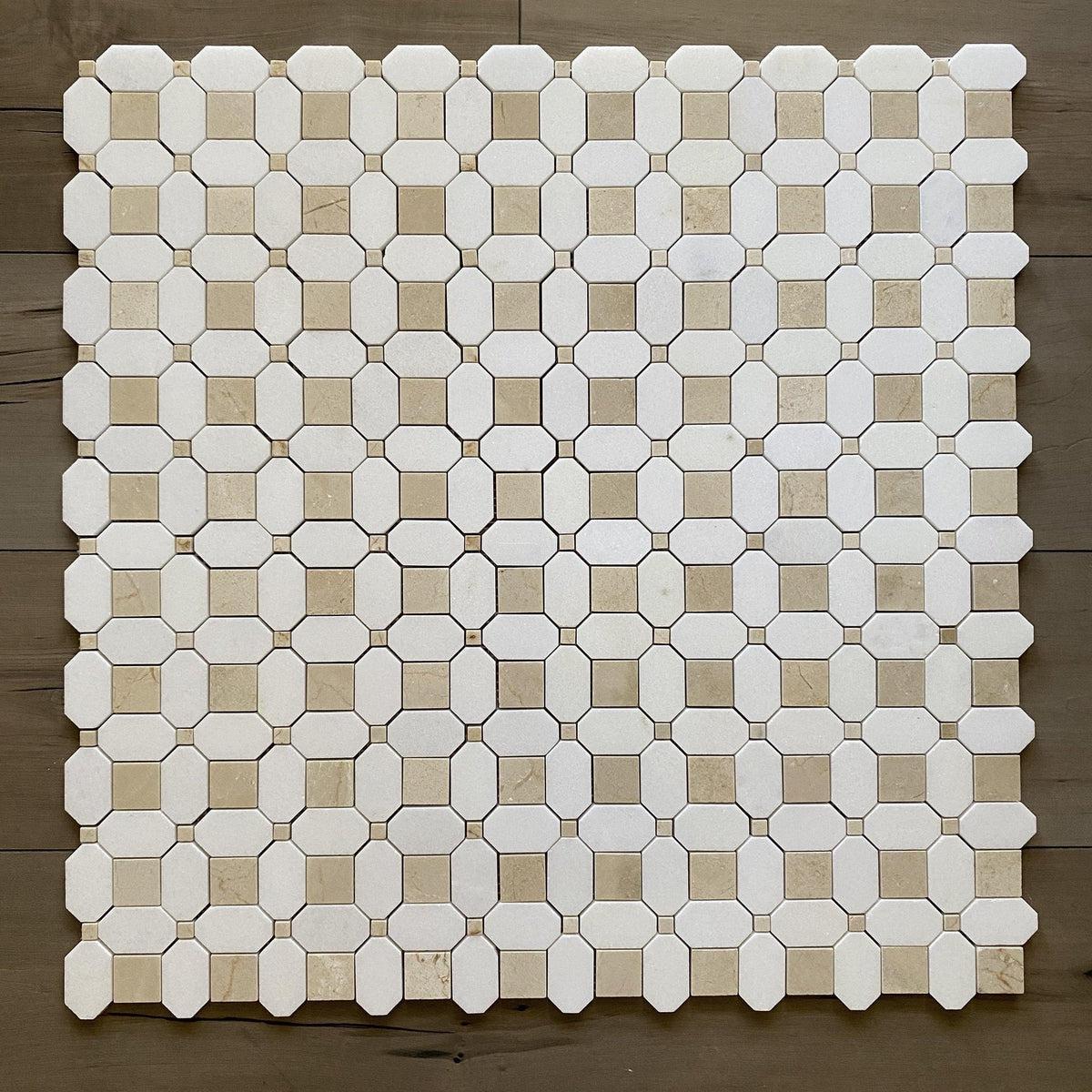 Crema Marfil Square And Thassos Octagon Marble Mosaic Tile