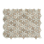 Roman Flower Wooden Beige And Carrara Marble Mosaic Tile | Tile Club