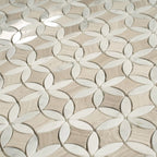 Roman Flower Wooden Beige And Carrara Marble Mosaic Tile | Tile Club
