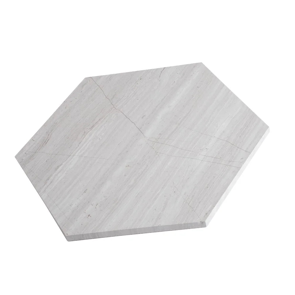 10 Inch Hexagon Wooden Beige Marble Mosaic Tile | Tile Club