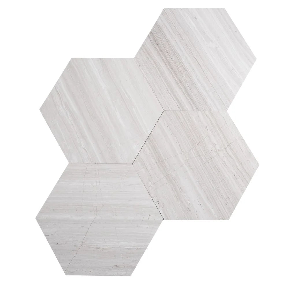10 Inch Hexagon Wooden Beige Marble Mosaic Tile | Tile Club
