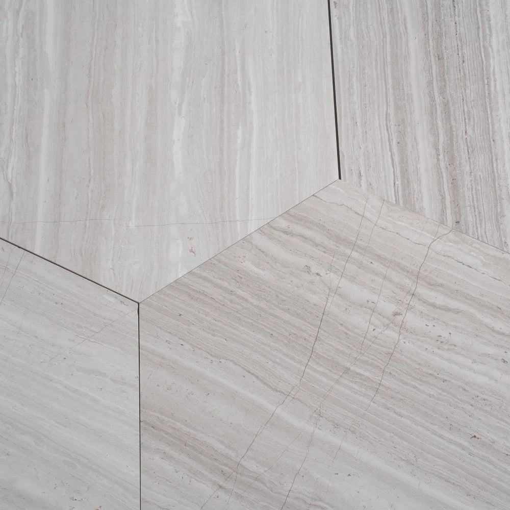 10 Inch Hexagon Wooden Beige Marble Mosaic Tile | Tile Club