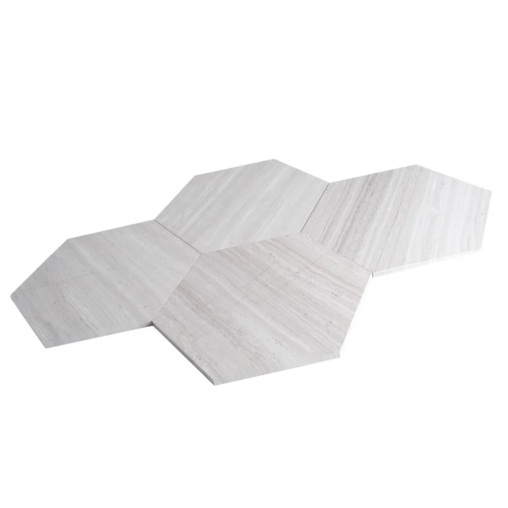 10 Inch Hexagon Wooden Beige Marble Mosaic Tile | Tile Club