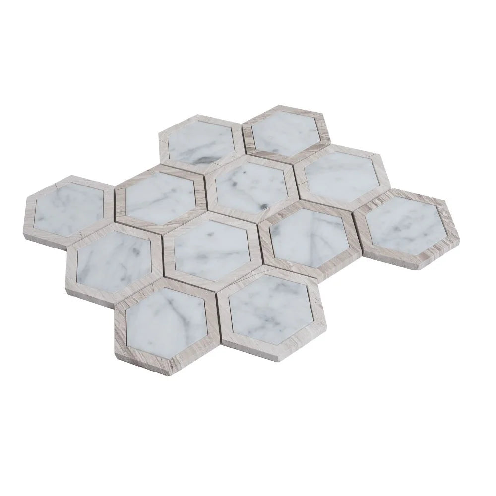 Selo Hex Carrara Marble Mosaic Tile