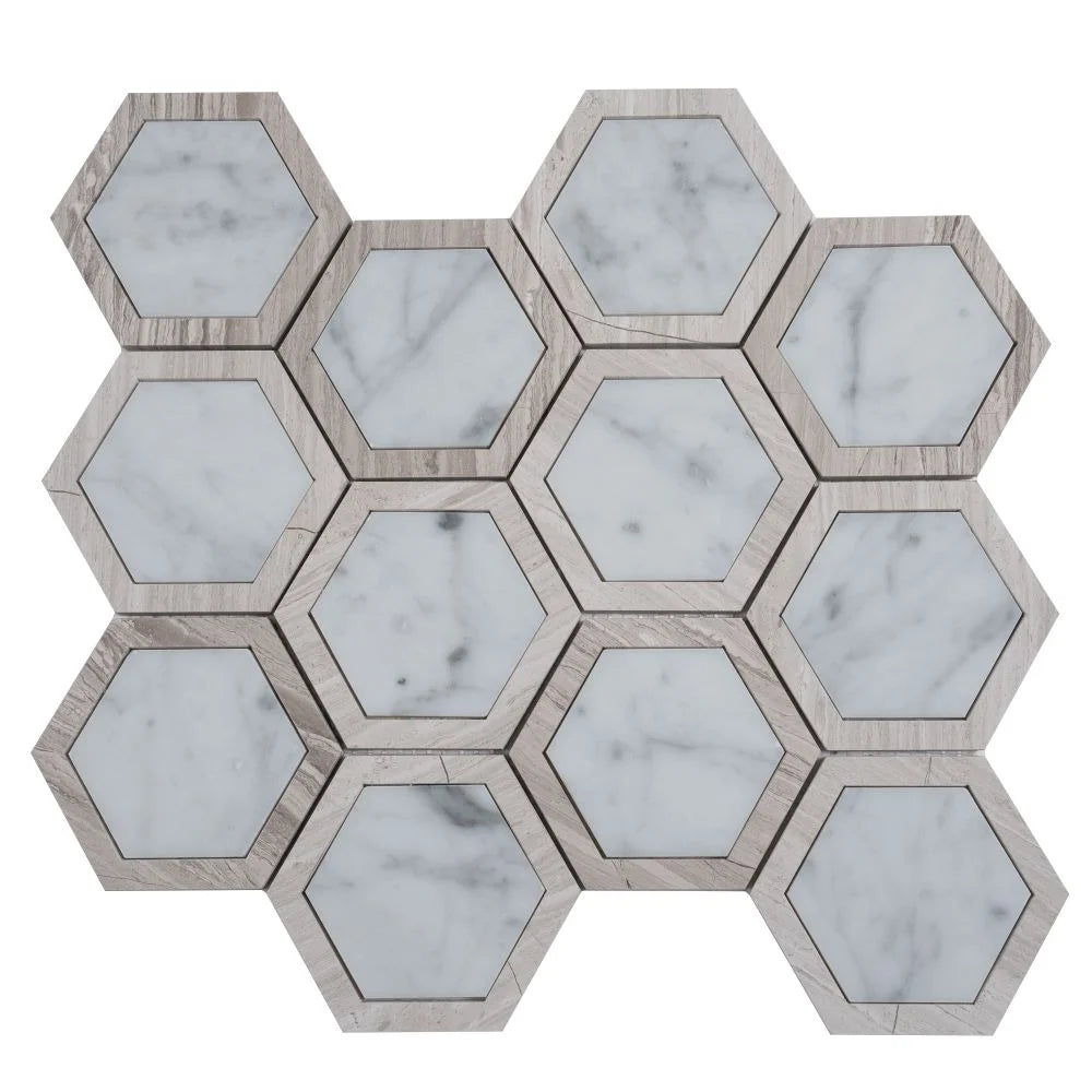 Selo Hex Carrara Marble Mosaic Tile