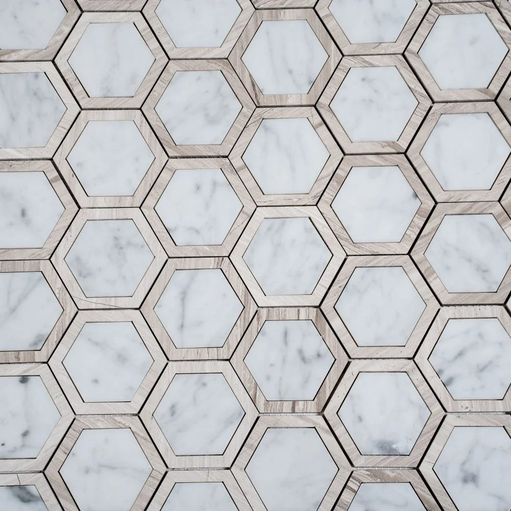 Selo Hex Carrara Marble Mosaic Tile