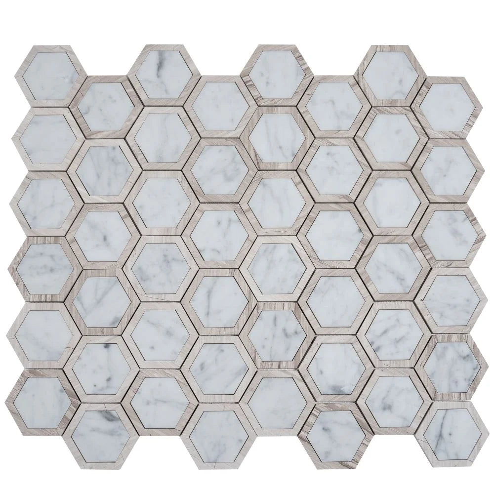 Selo Hex Carrara Marble Mosaic Tile