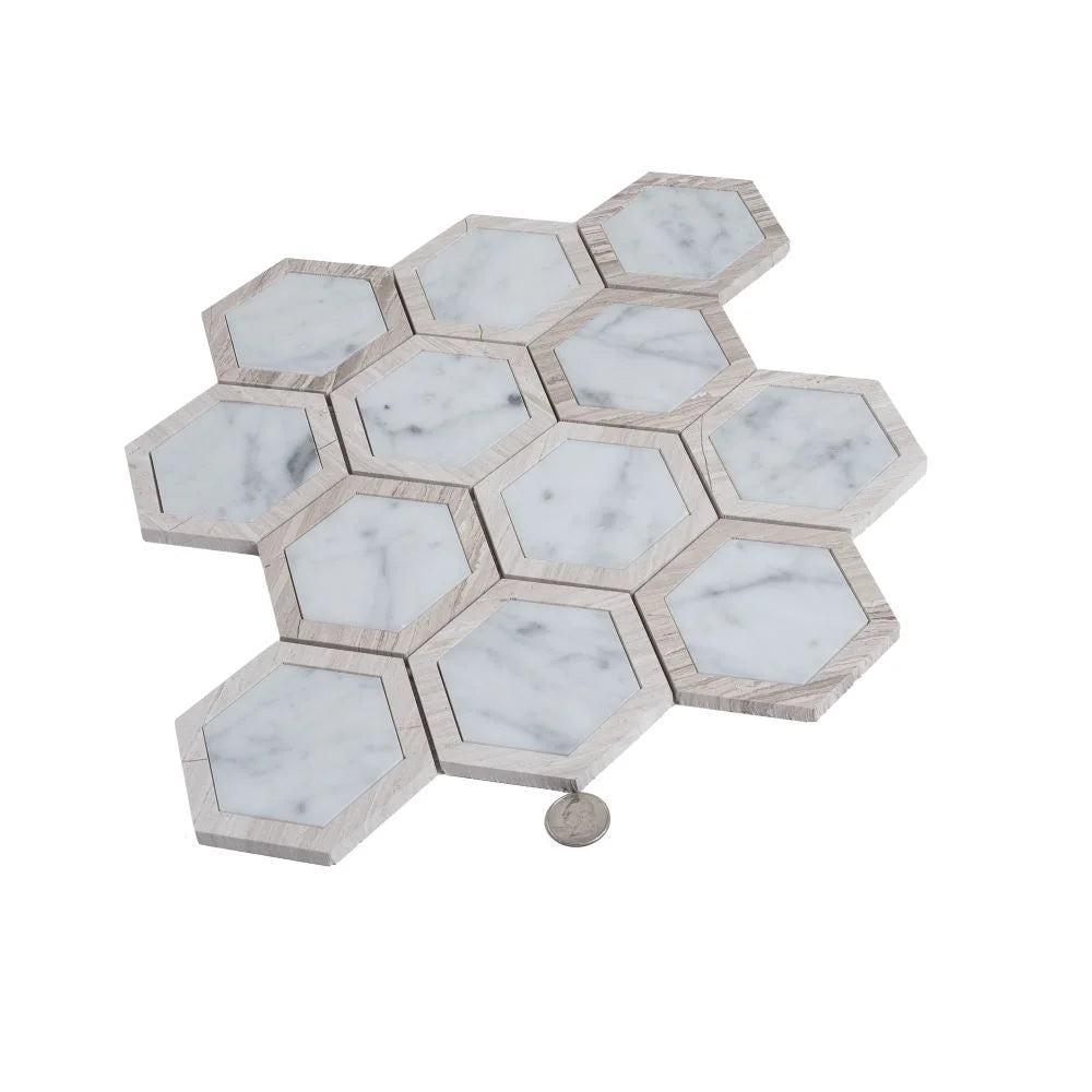 Selo Hex Carrara Marble Mosaic Tile