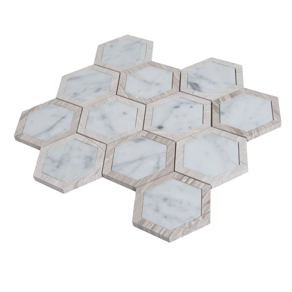 Selo Hex Carrara Marble Mosaic Tile