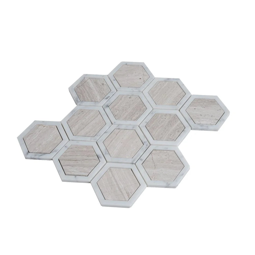 Selo Hex Wooden Beige Marble Mosaic Tile