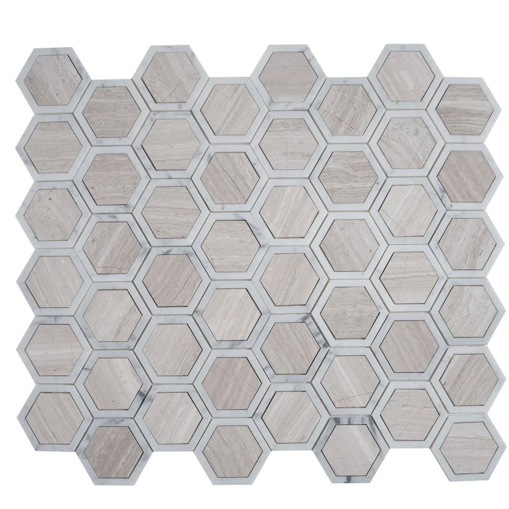 Selo Hex Wooden Beige Marble Mosaic Tile