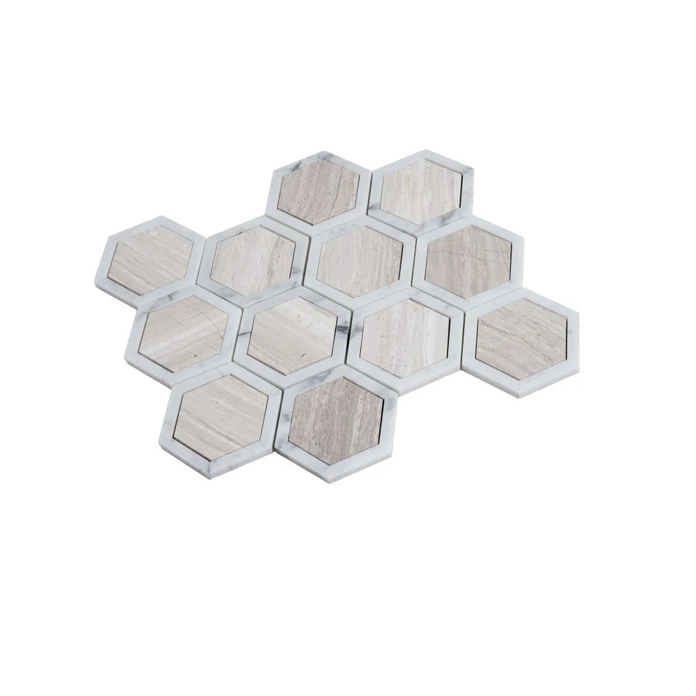 Selo Hex Wooden Beige Marble Mosaic Tile