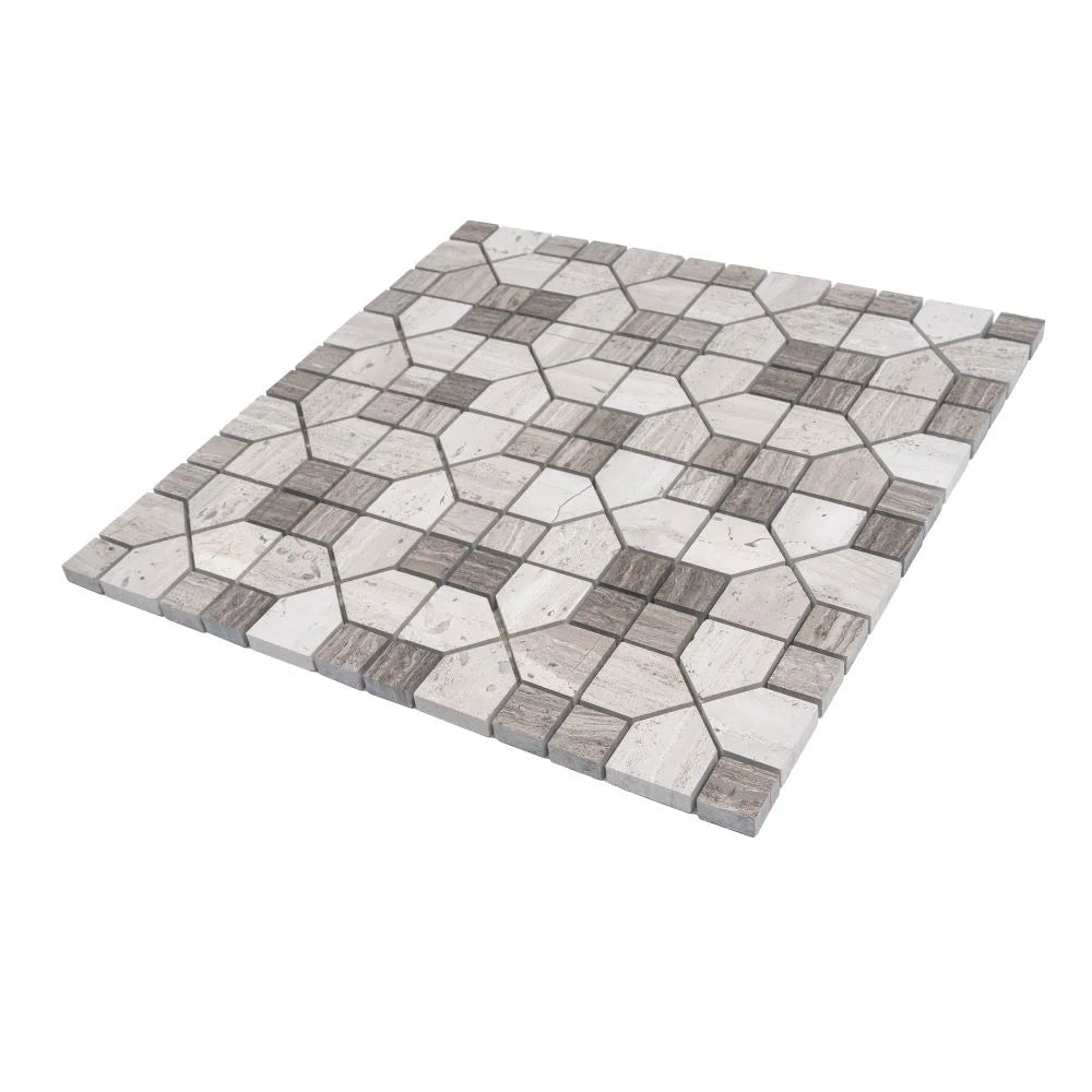 Geo Hexagon Wooden Beige Marble Mosaic Tile