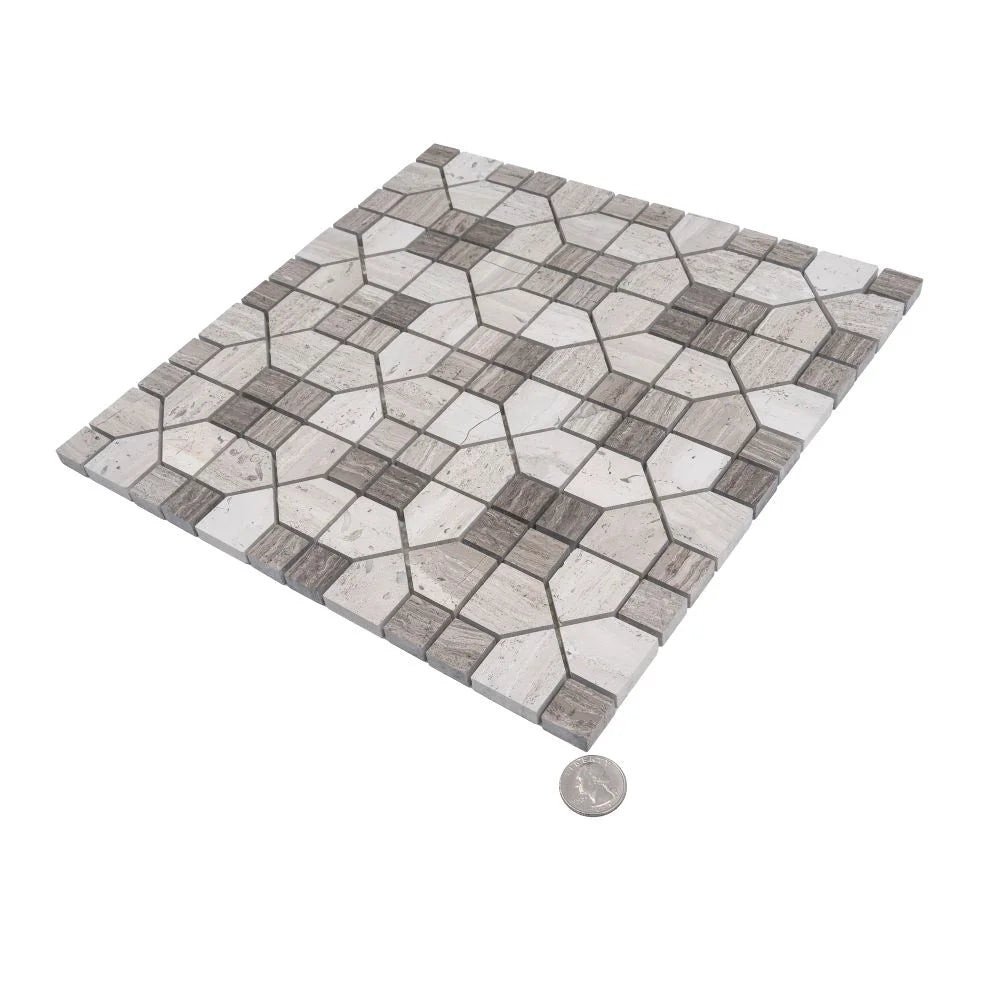 Geo Hexagon Wooden Beige Marble Mosaic Tile