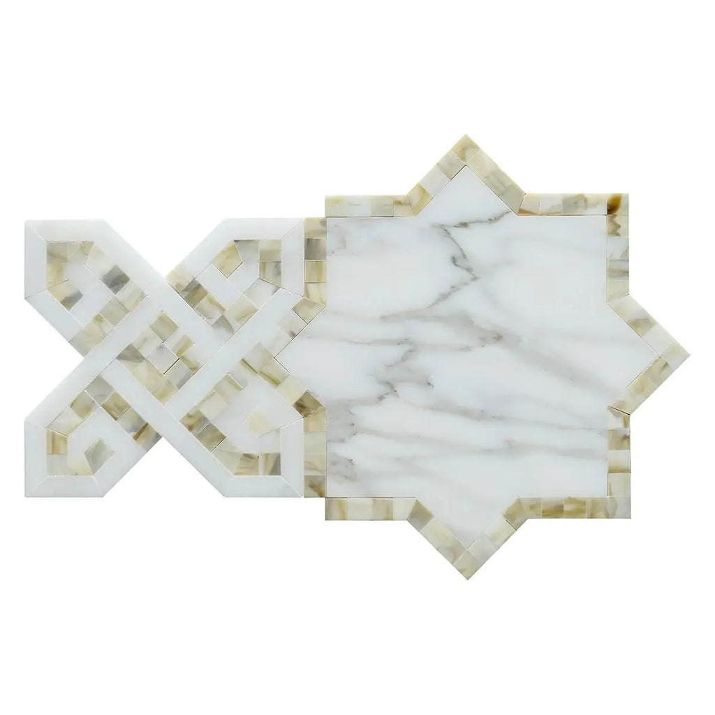 Calacatta Gold & White Marble Cross & Star Mosaic Tile