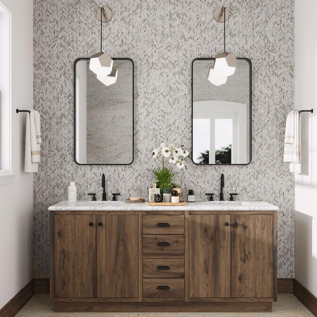 Chevron patterned marble bathroom wall tile