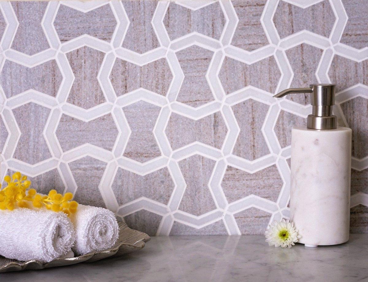 Sand Valley & Thassos Star Mosaic Tile Backsplash
