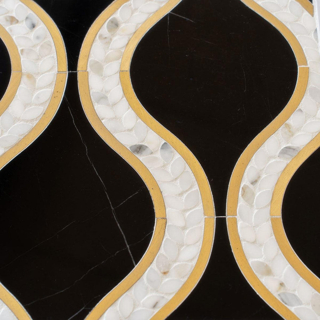 Santorini Black & Brass Laurel Marble Tile Marble Mosaic Tile | Tile Club