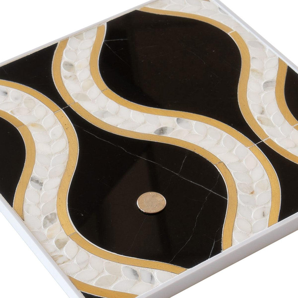 Santorini Black & Brass Laurel Marble Tile Marble Mosaic Tile | Tile Club