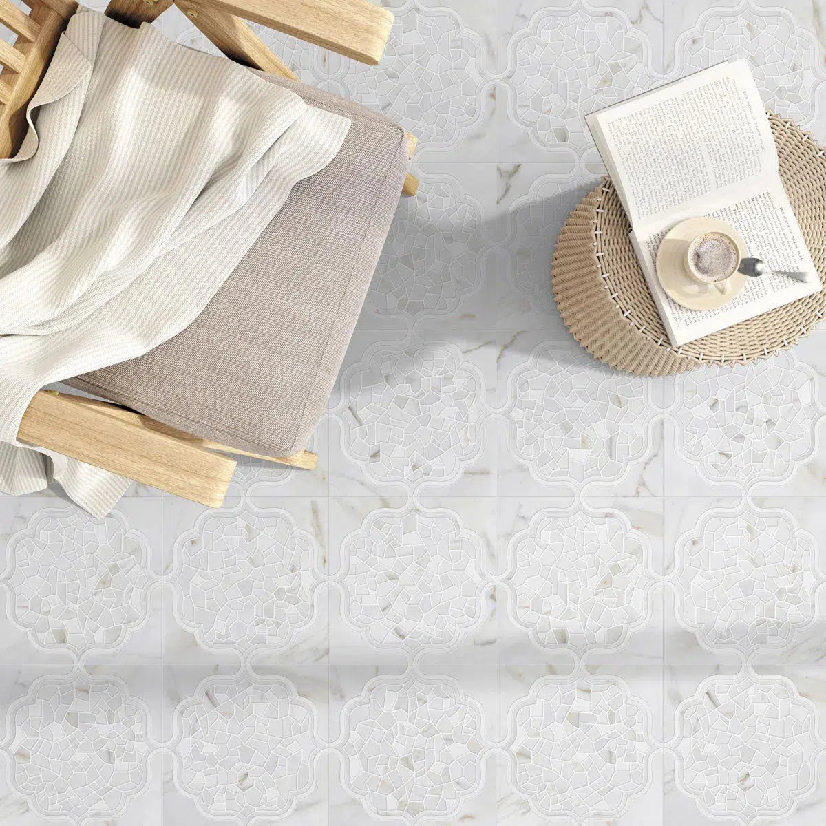 Santorini Medallion White Marble Mosaic Tile | Tile Club