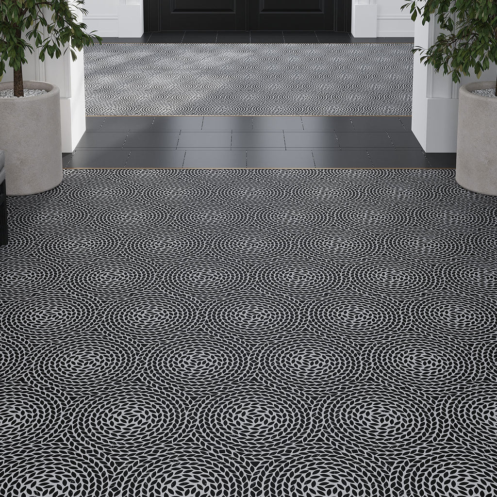 Santorini Nero Black Swirled Petals Marble Mosaic Tile
