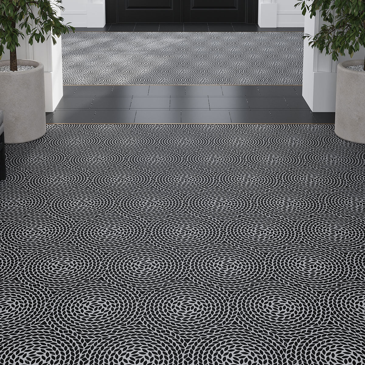 Santorini Nero Black Swirled Petals Marble Mosaic Tile