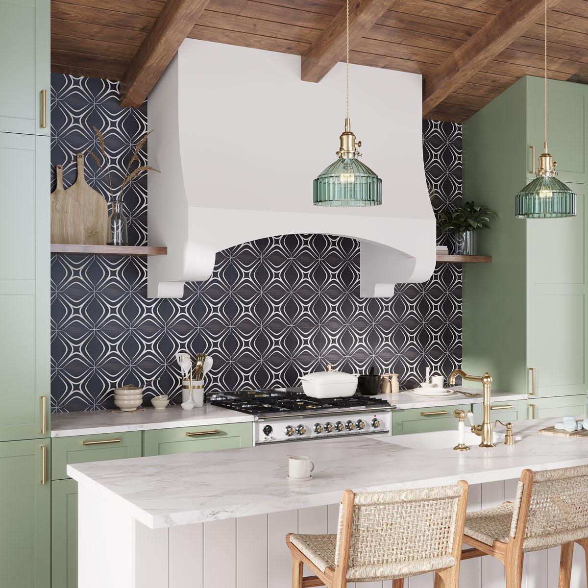 Santorini Retro Star Black Marble Mosaic Tile | Tile Club