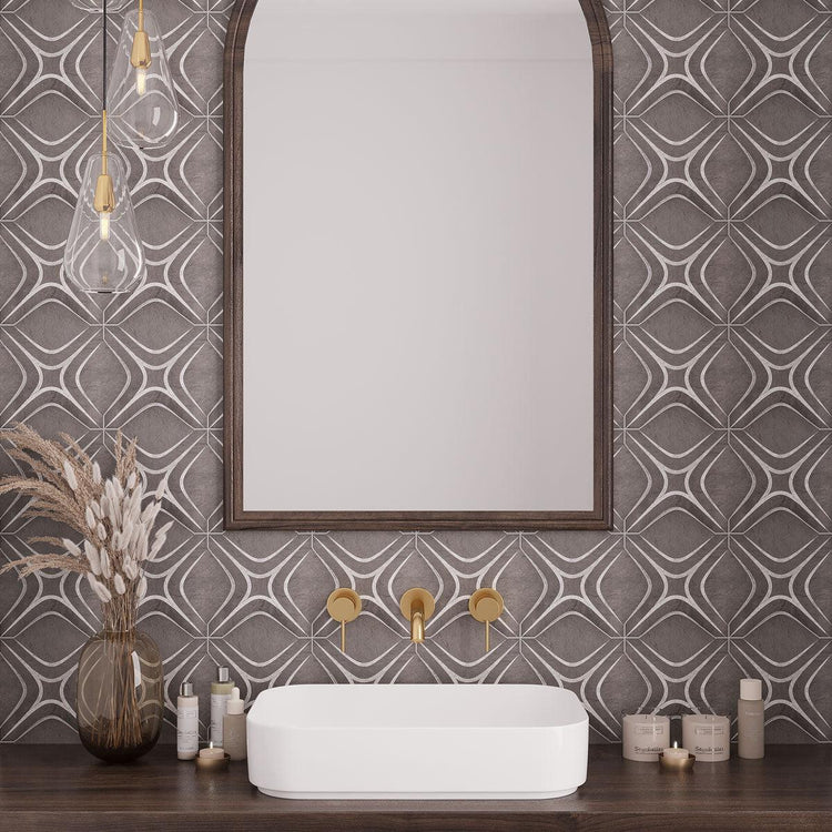 Santorini Retro Star Gray Marble Mosaic Tile | Tile Club