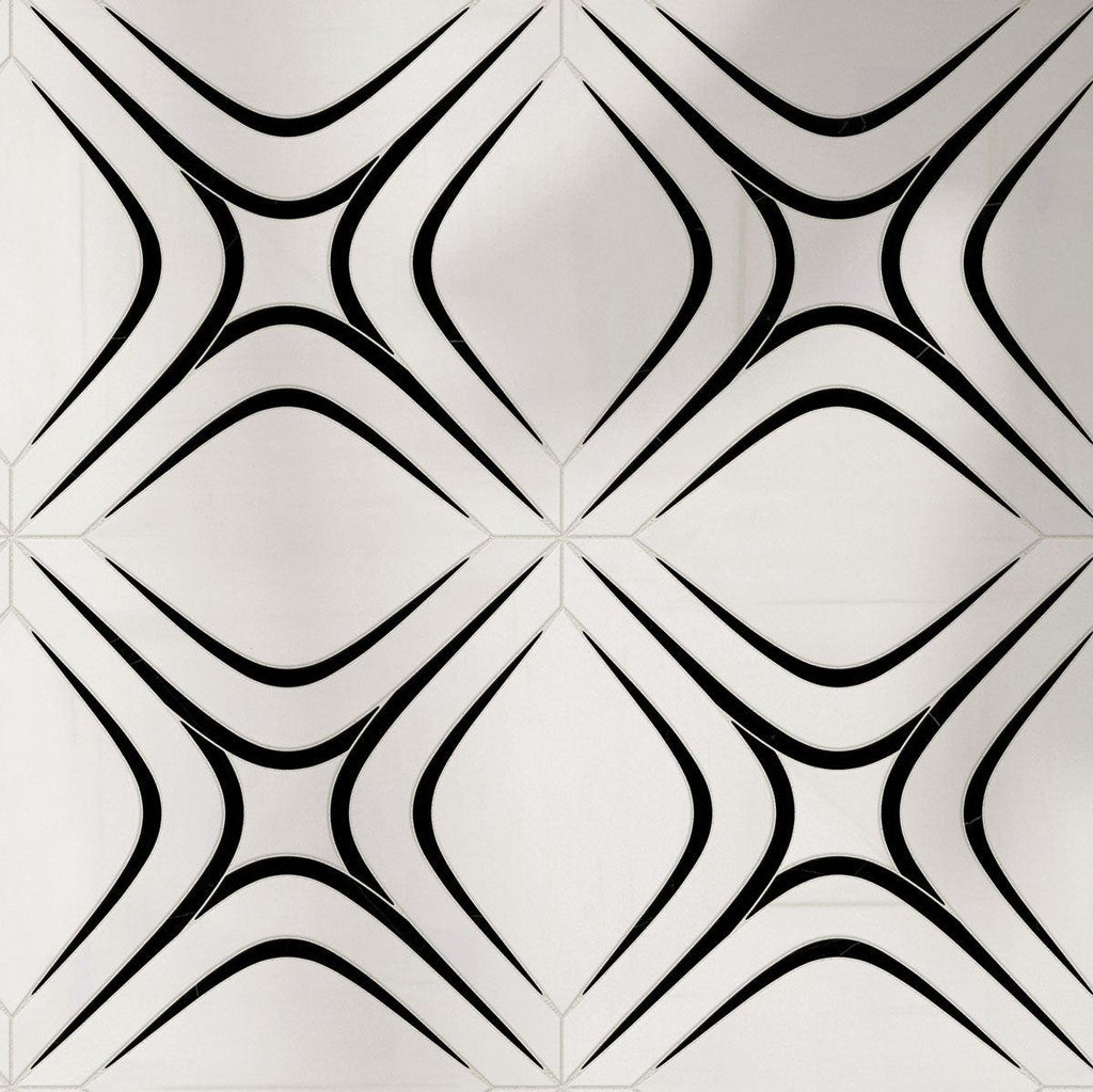 Santorini Retro Star White and Black Marble Mosaic TIle