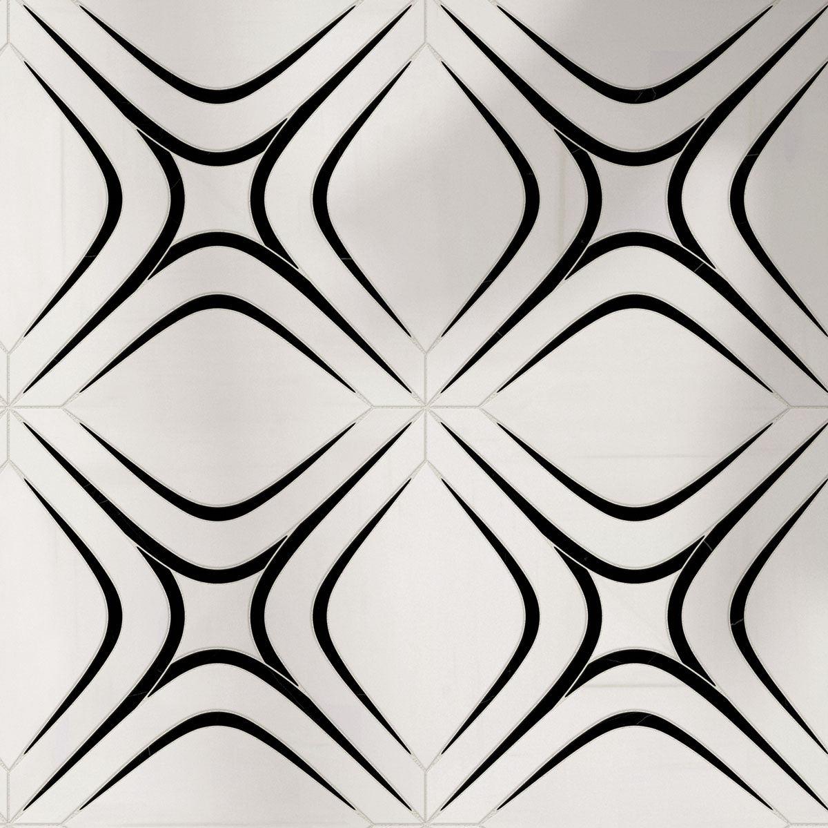 Santorini Retro Star White and Black Marble Mosaic TIle