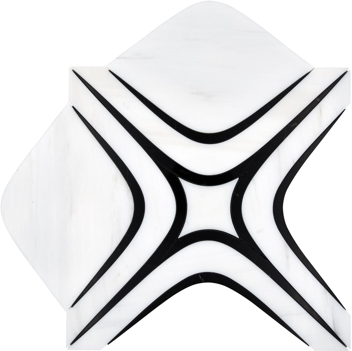 Santorini Retro Star White and Black Marble Mosaic Tile | Tile Club
