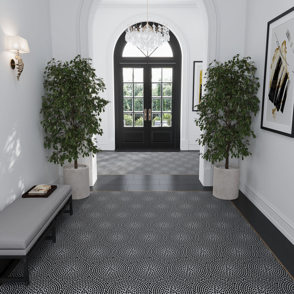 Santorini Nero Black Swirled Petals Marble Mosaic Tile | Tile Club