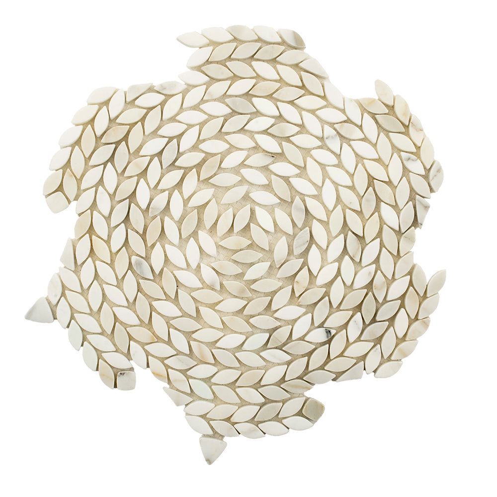 Santorini Calacatta Gold Swirled Petals Marble Mosaic Tile Sample | Tile Club