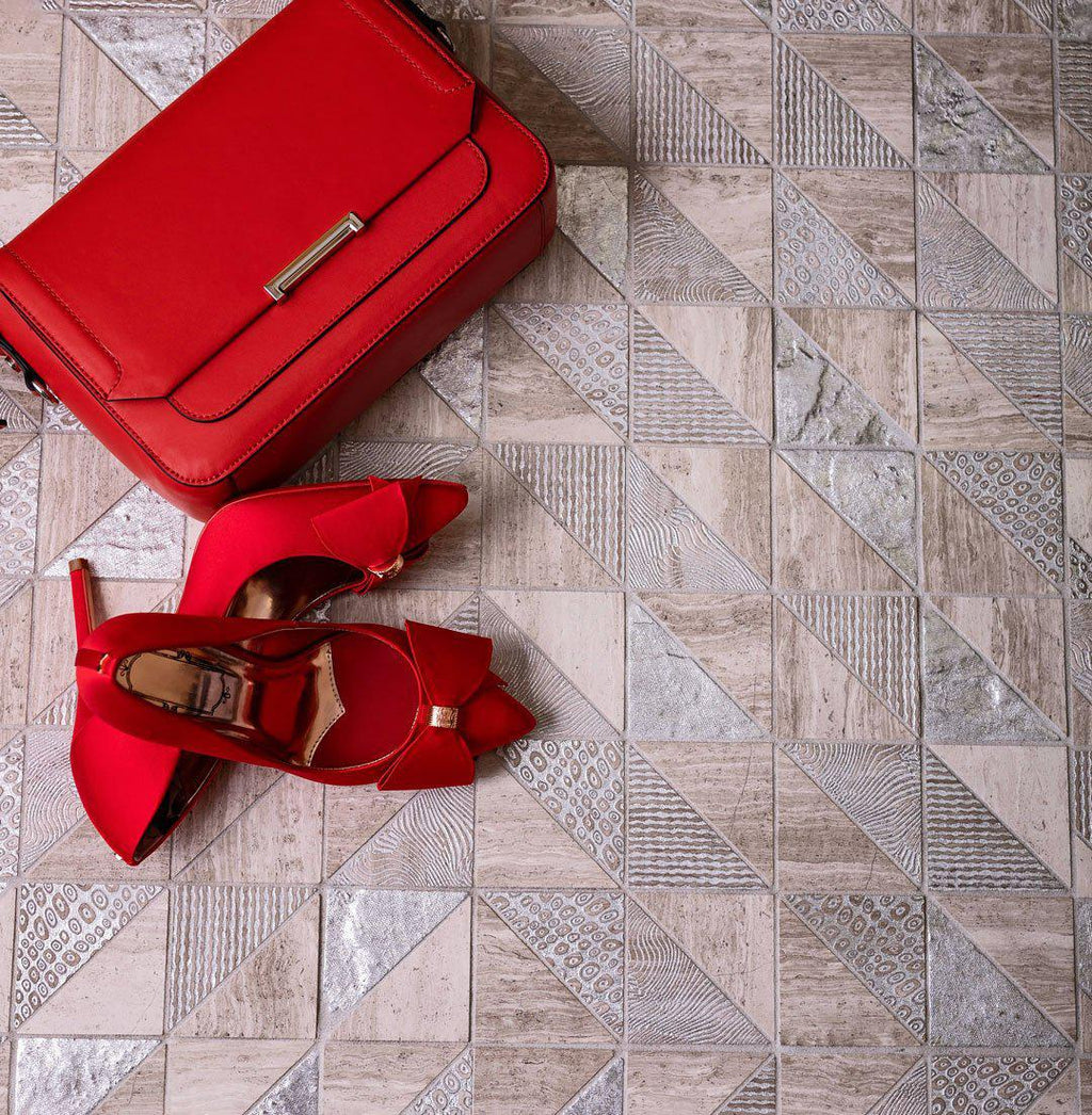 Silver Grey Triangles Wooden Beige Marble Mosaic Tile for a Wood Look Marble Floor