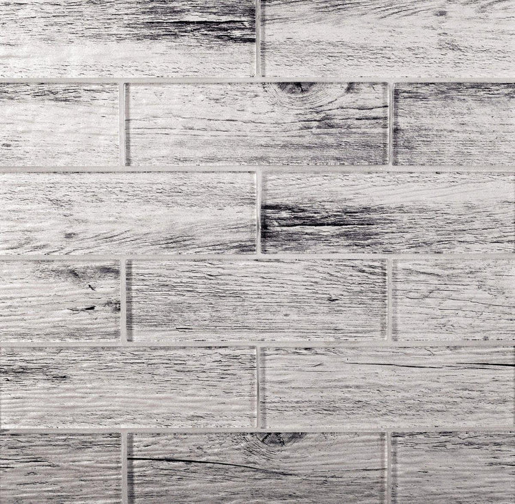 11.8" x 11.8" Silver Wooden Glass Subway Mosaic Tile
