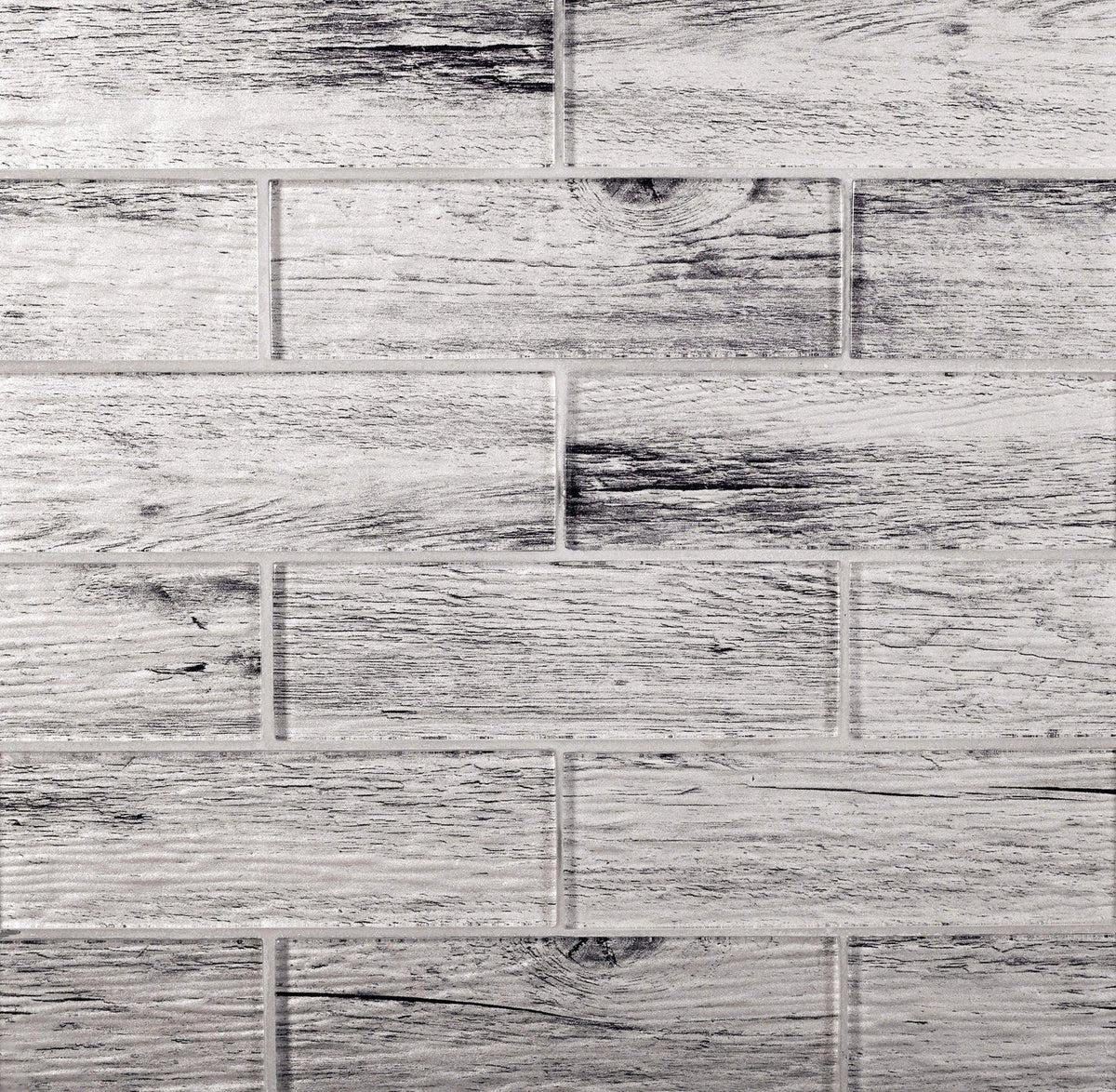 11.8" x 11.8" Silver Wooden Glass Subway Mosaic Tile