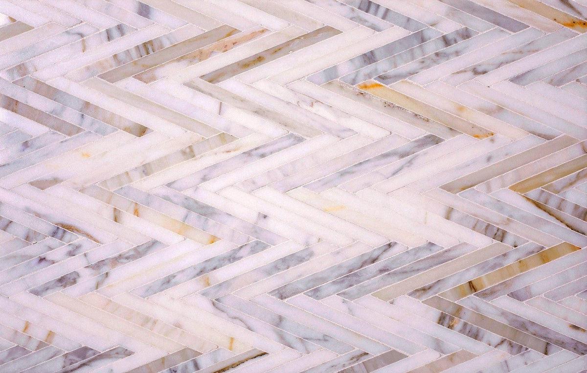 Skinny Chevron Calacatta Gold Mosaic Tile | Tile Club