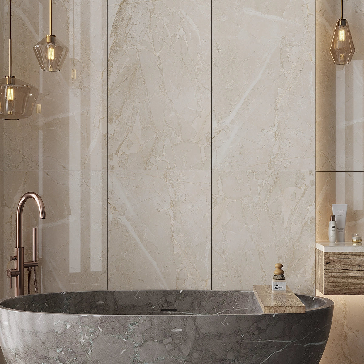 SlimTile Bellevue Polished Marble Waterproof Wall Cladding Bathroom Wall Tile