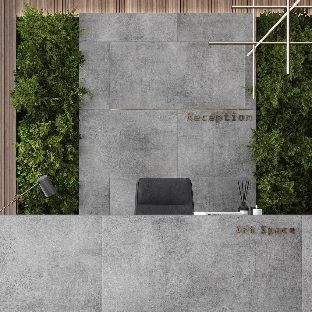 SlimTile Lincoln Concrete Waterproof Wall Cladding Commercial Reception Lobby