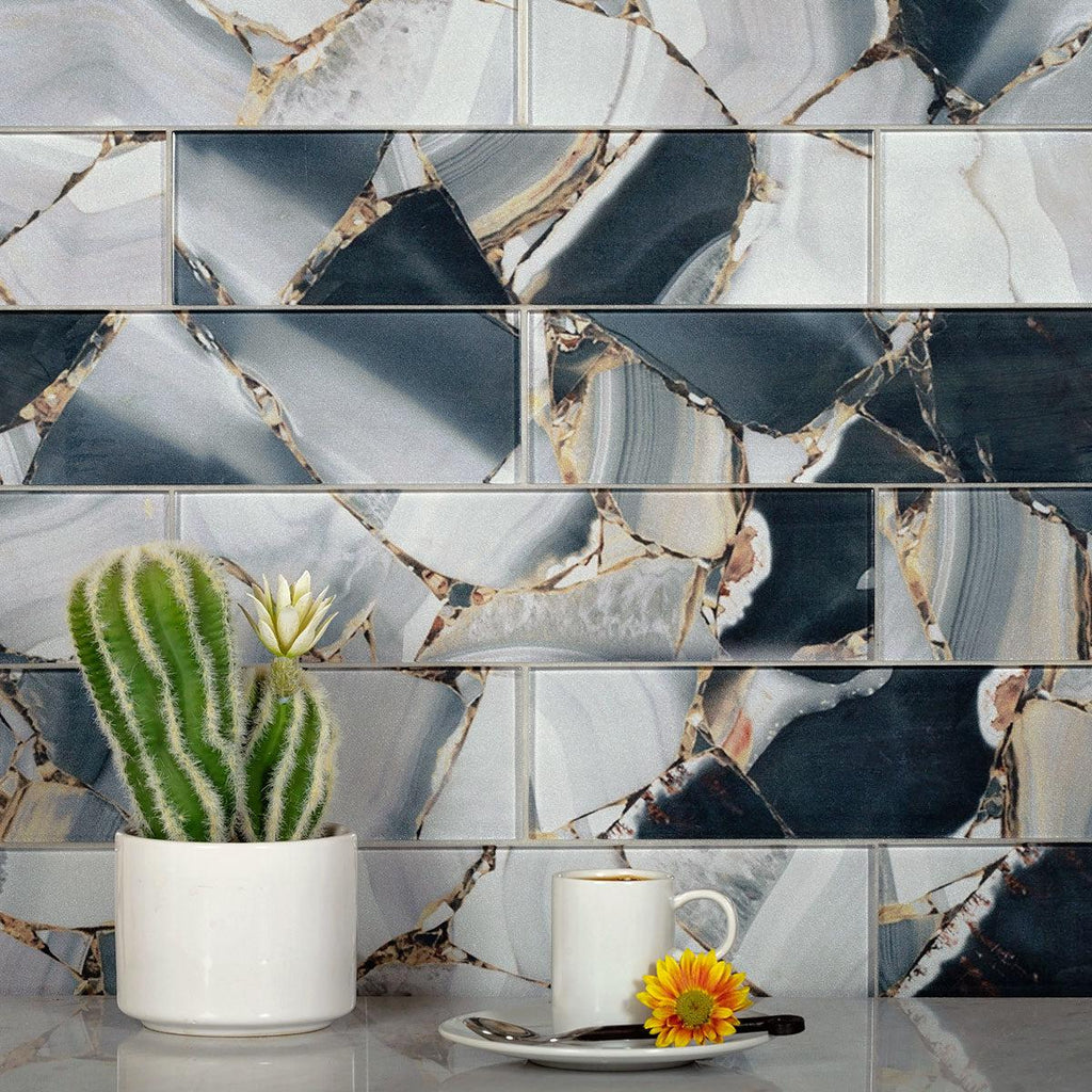 Smoky Quartz Geode Glass Tile Backsplash