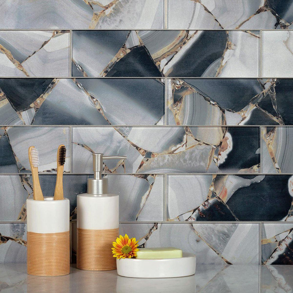 Smoky Quartz Geode Glass Tile BathRoom Backsplash
