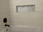 Soft Peach & White Mixed Squares Glass Tile | Tile Club