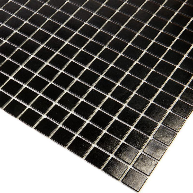 Space Black Squares Glass Pool Tile | Tile Club