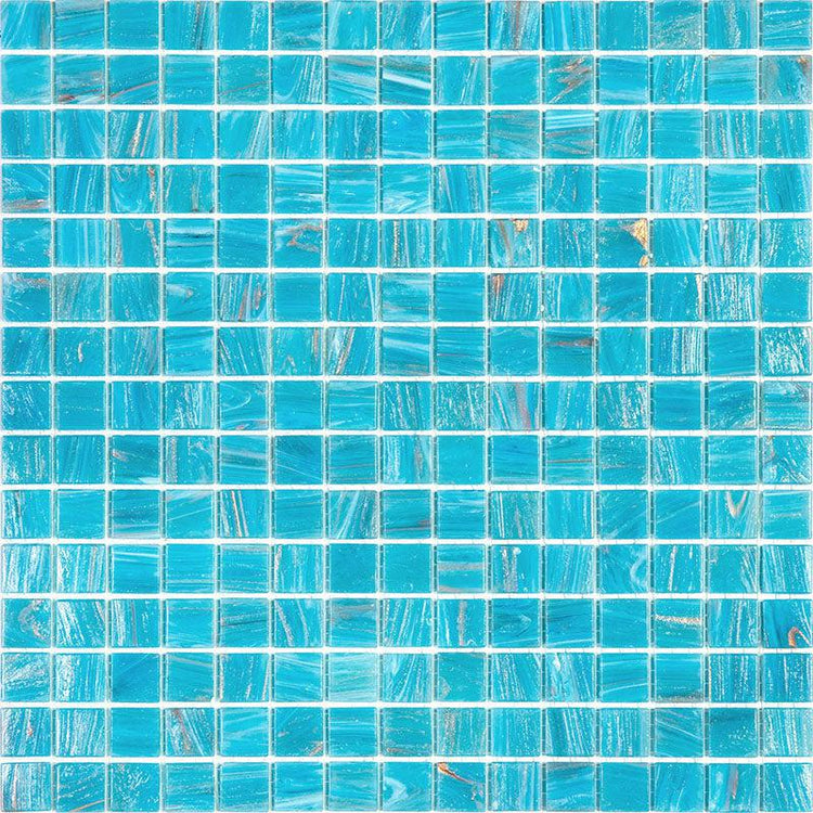 Sparkling Bright Blue & Gold Mixed Squares Glass Pool Tile Sample