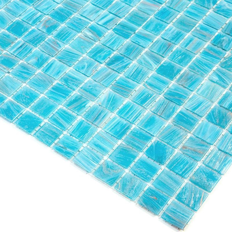 Sparkling Bright Blue & Gold Mixed Squares Glass Pool Tile | Tile Club
