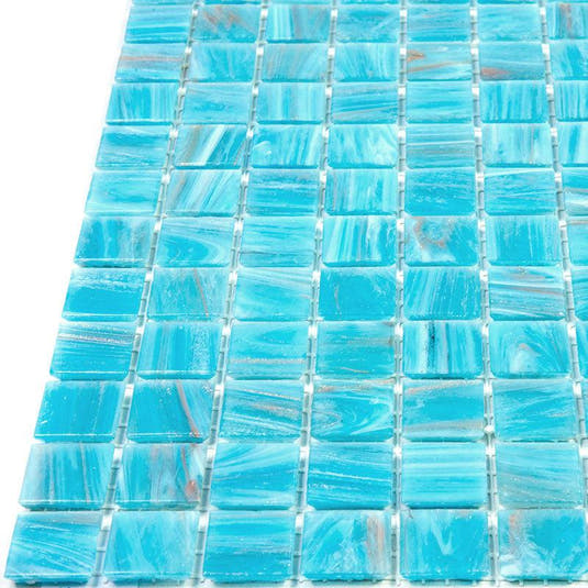 Sparkling Bright Blue & Gold Mixed Squares Glass Pool Tile | Tile Club