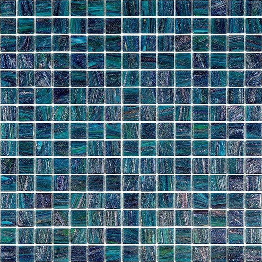 Sparkly Midnight Teal Glossy Squares Glass Pool Tile