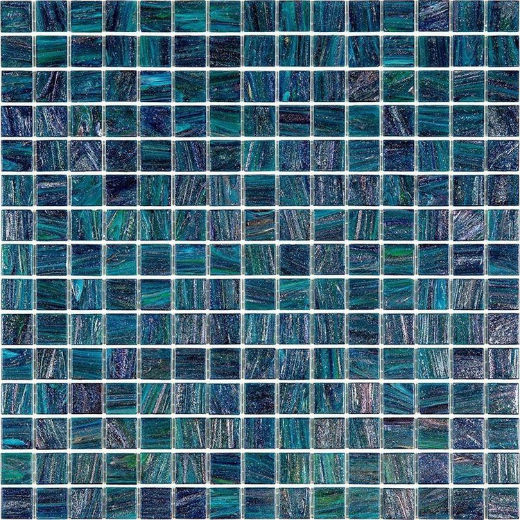 Sparkly Midnight Teal Squares Glass Pool Tile Sample