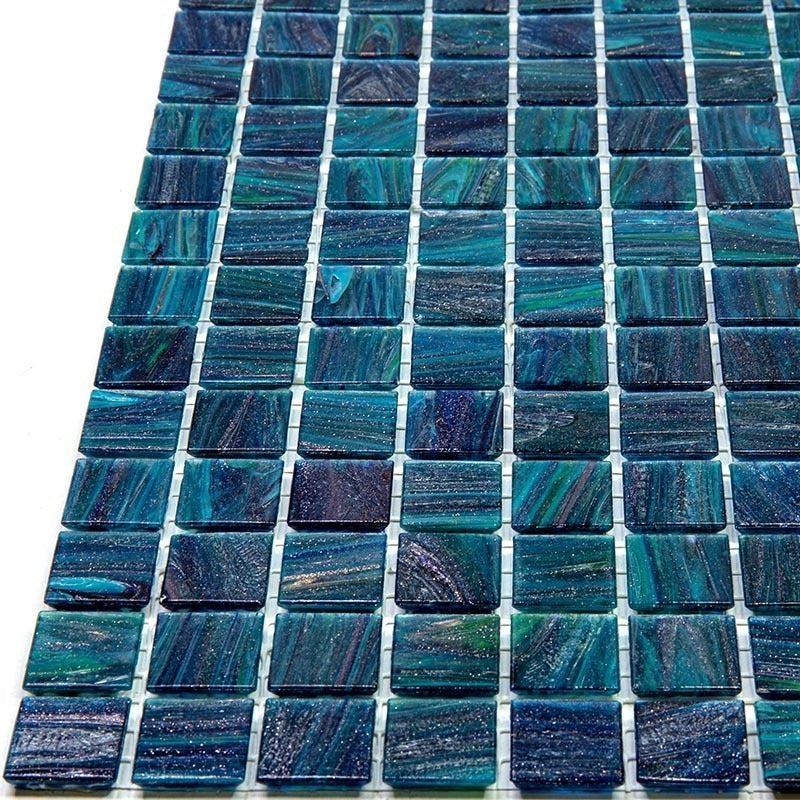 Sparkly Midnight Teal Squares Glass Pool Tile | Tile Club